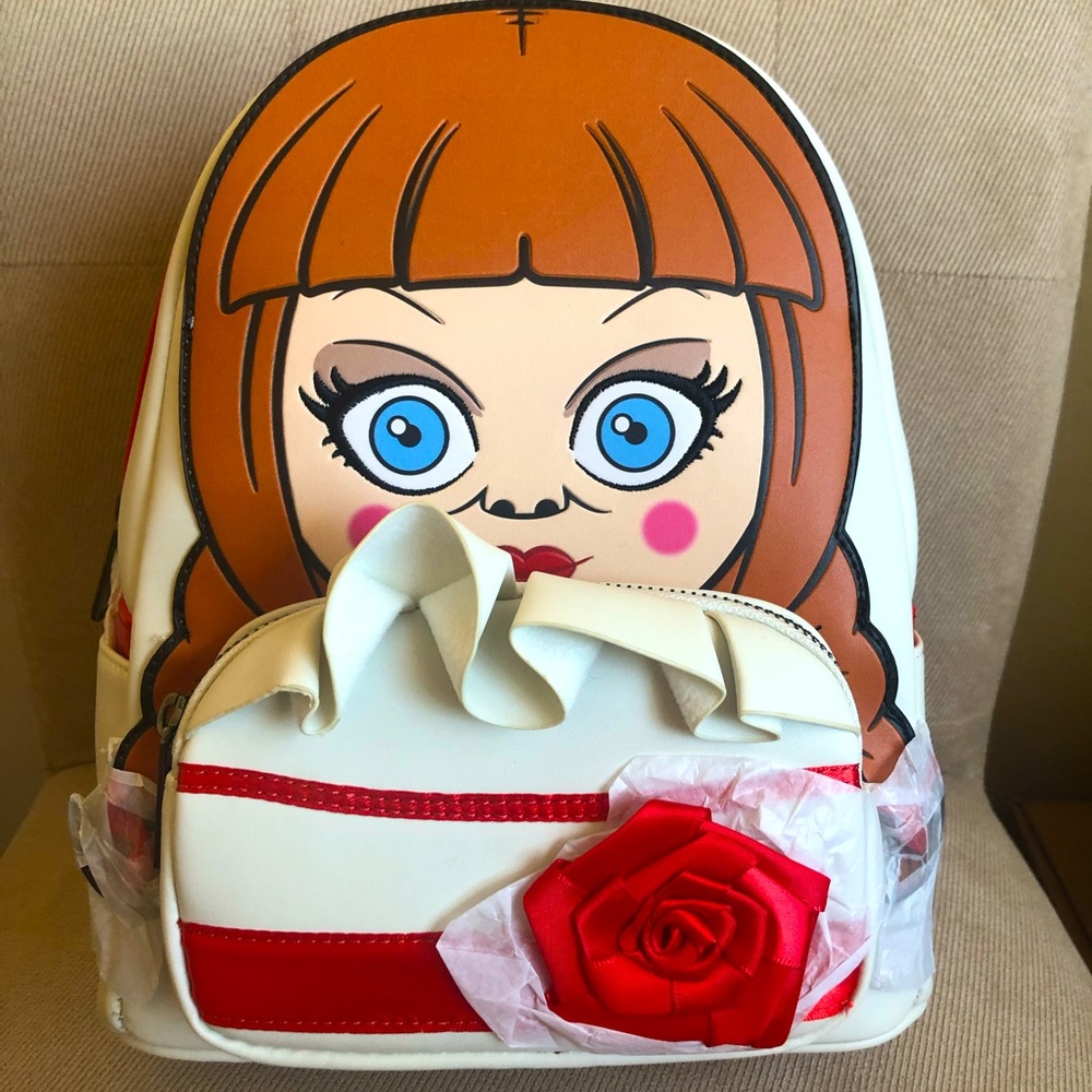 NWT LOUNGEFLY Annabelle Doll Face Cosplay The Conjuring Comes Home Mini Backpack